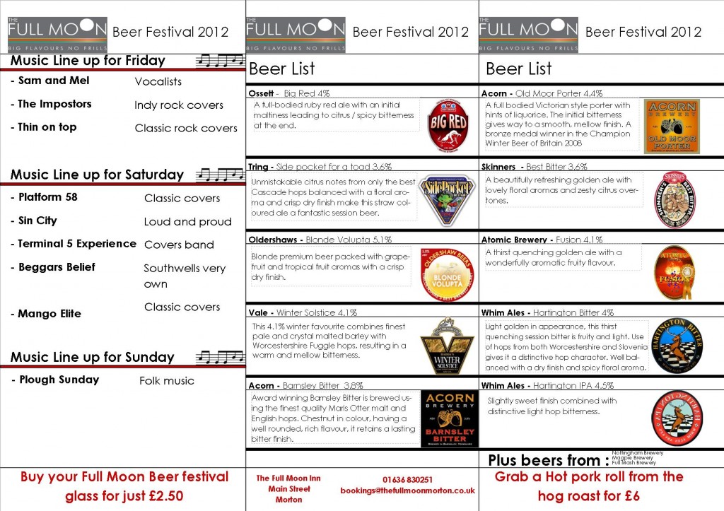 Programme for the Full Moon beer festival.